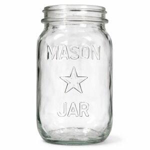 Vtg Clear Glass 1 qt STAR Mason Jar Embossed Rustic Farmhouse Wedding Decor